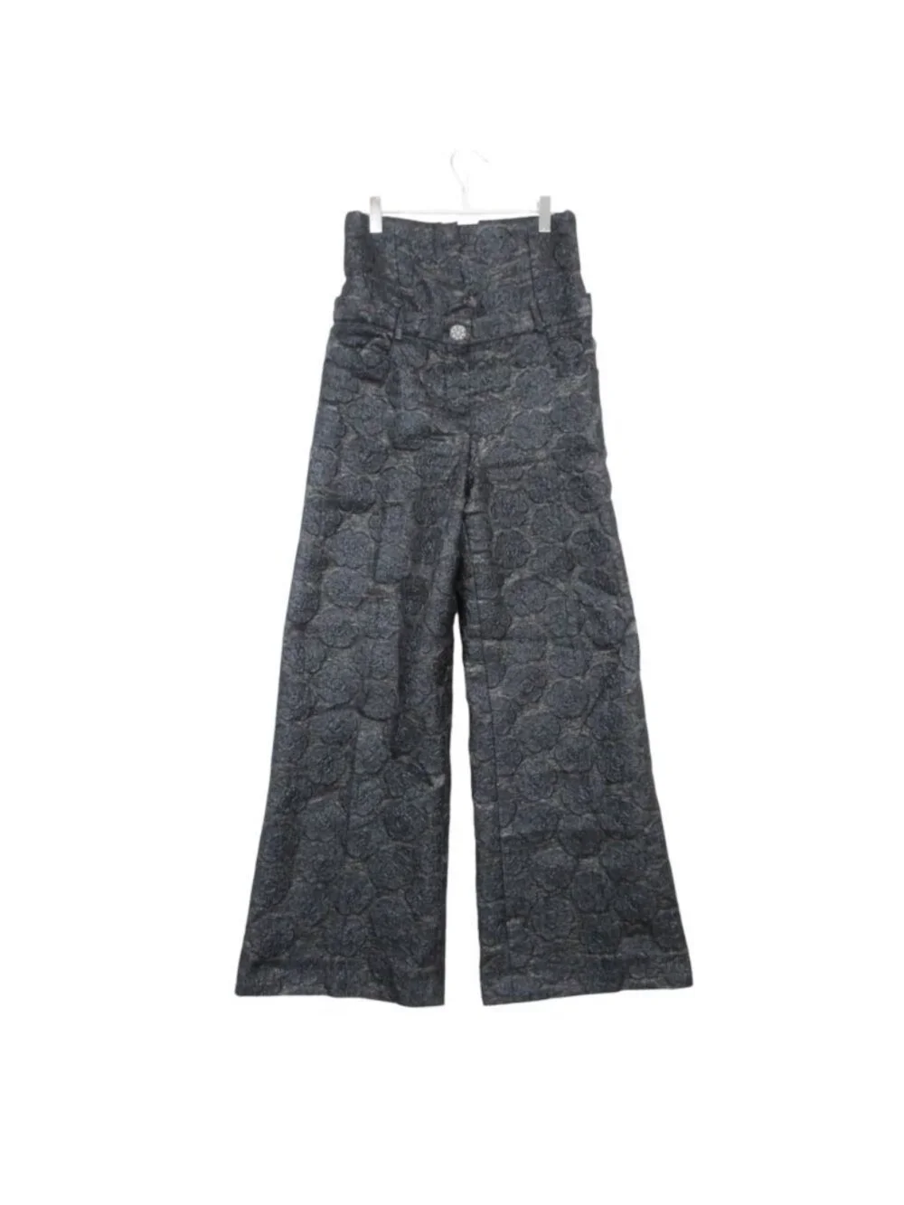 Chanel Pants 16c Camellia Jacquard All Over Pattern CC Logo Button High Waist